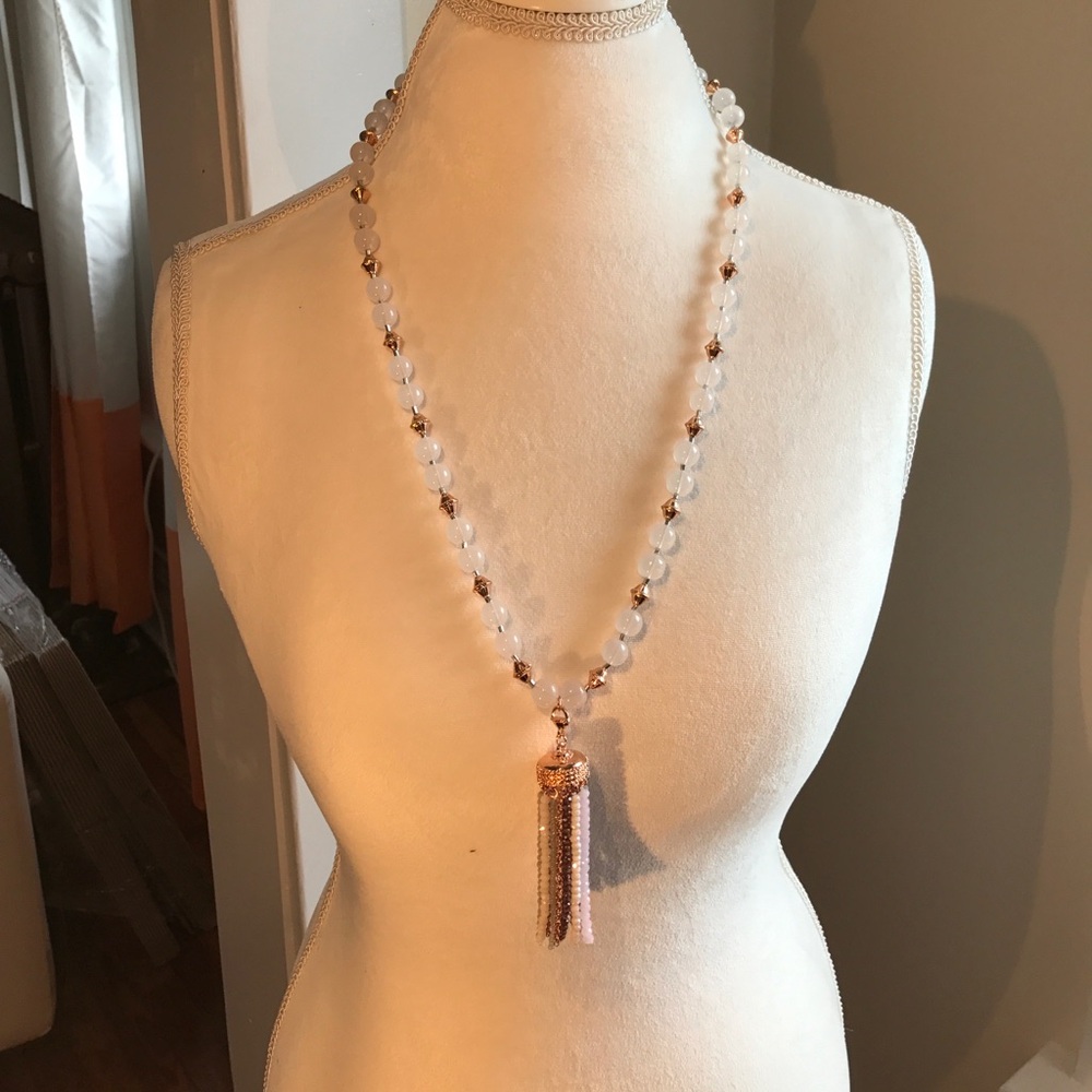 Nanette Lepore Rose Gold and Clear Beaded Tassel Necklace